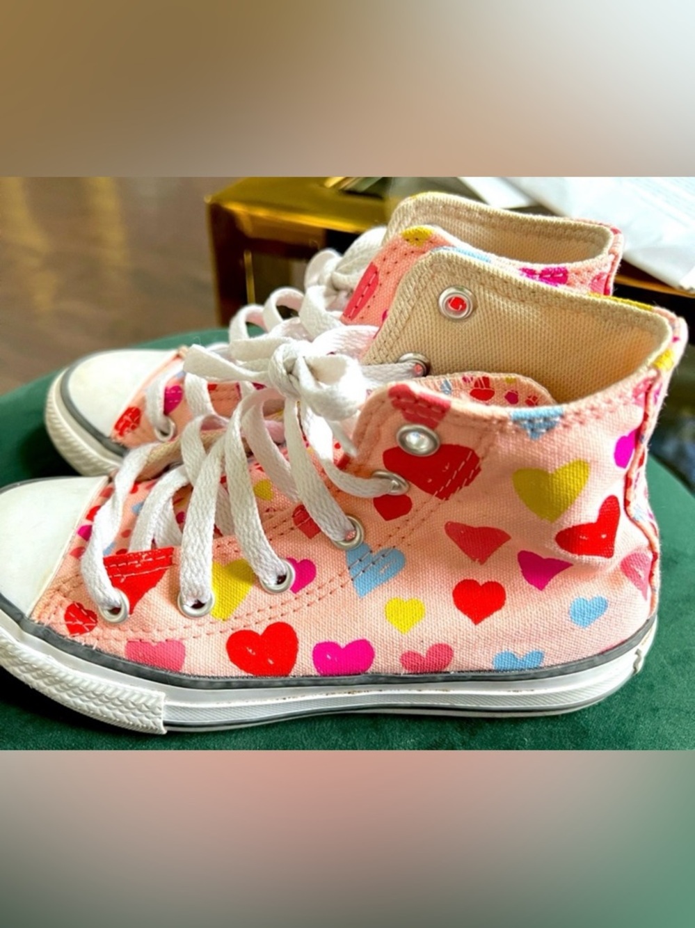 Converse Chuck Taylor All Star Kids Pink Heart High Tops Size 12